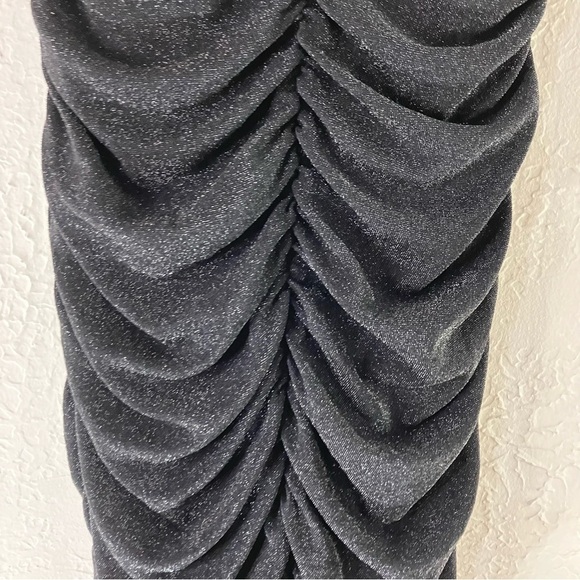 Lulu’s Boldest Babe Black Sparkly Ruched Bustier Bodycon Dress - Picture 6 of 12